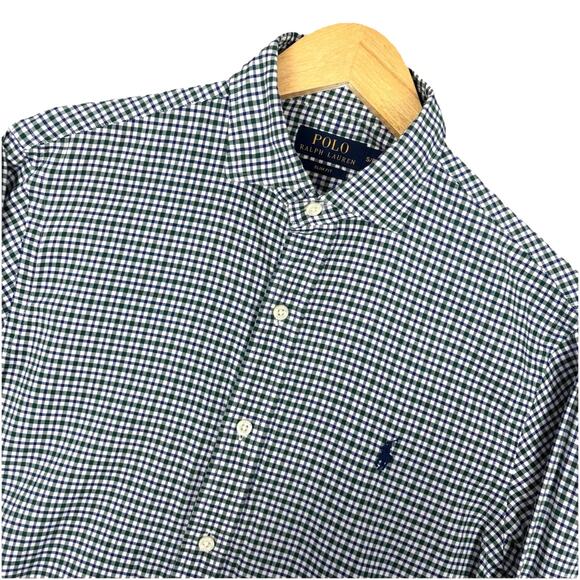 Polo Ralph Lauren Men's Small Slim Fit Green White Gingham Check S/P Button Down - Picture 3 of 8
